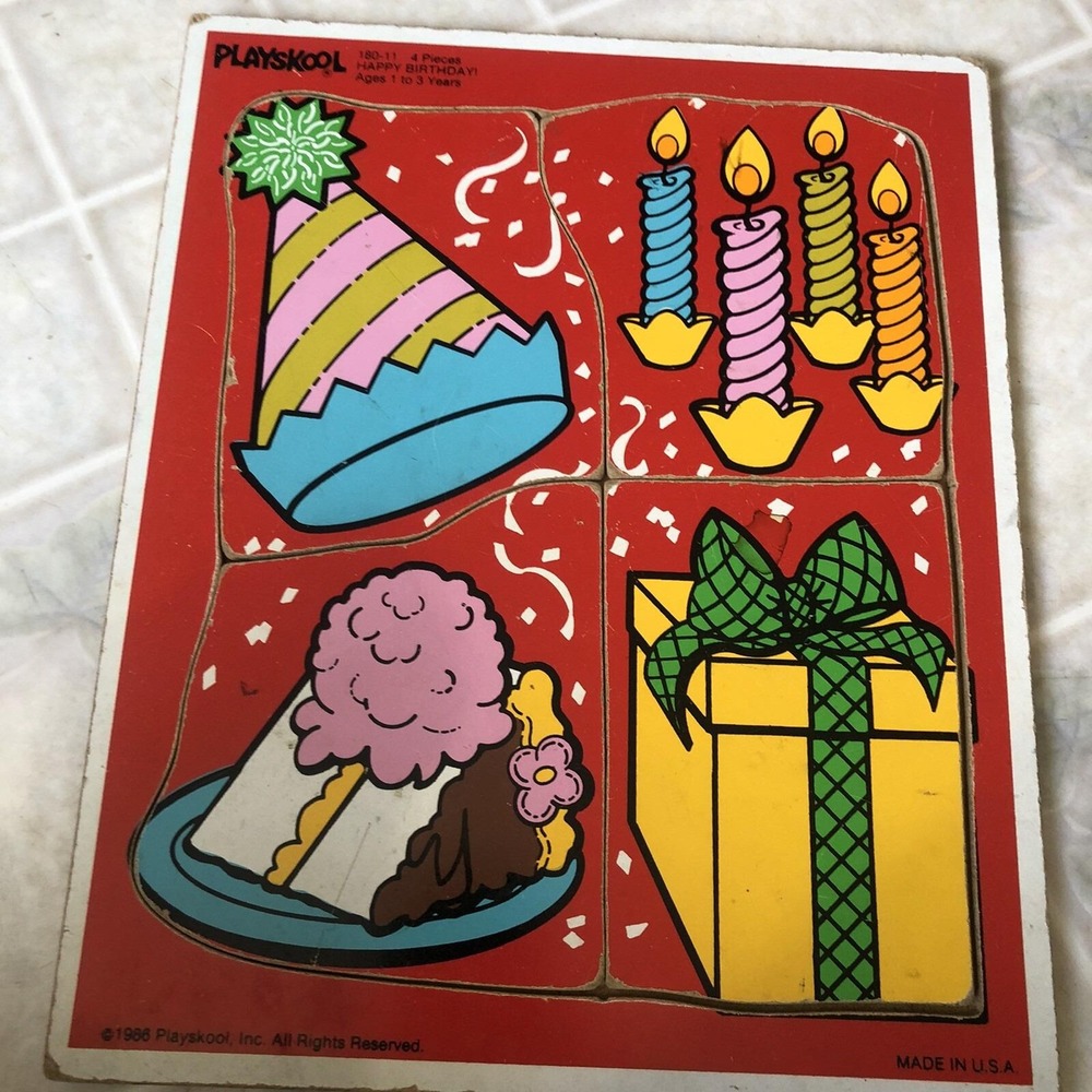 Vintage Playskool Happy Birthday 180-11 Wooden Tray Puzzle Complete 1986 USA